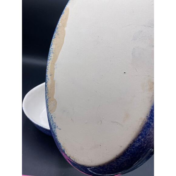 VTG ceramic serving dish bowl Blue Large Spongeware heavy stoneware - Picture 3 of 5